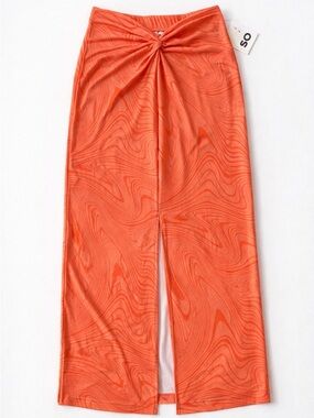 Orange Maxi Skirt w/ Knot Waist & Slit – High Waist Boho Summer Skirt (L, NWT)
